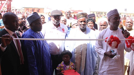 (L-r): Uzo Odenigbo, head, Public Affairs and Communications, Nigerian Bottling Company Limited (NBC), Yunusa Tahir, education secretary, Kaduna South Education Authority, Clement Adebayo, plant manager, NBC, Kaduna, Ayuba Kura, representative of Majidadin Television, and Ishaya Anfani, vice-chairman, Kaduna South Local Govt, during the commissioning of renovated blocks of classrooms, new toilet facility and borehole water projects donated by NBC at the LGEA Primary School, Kakuri, Angwar Television, Kadu